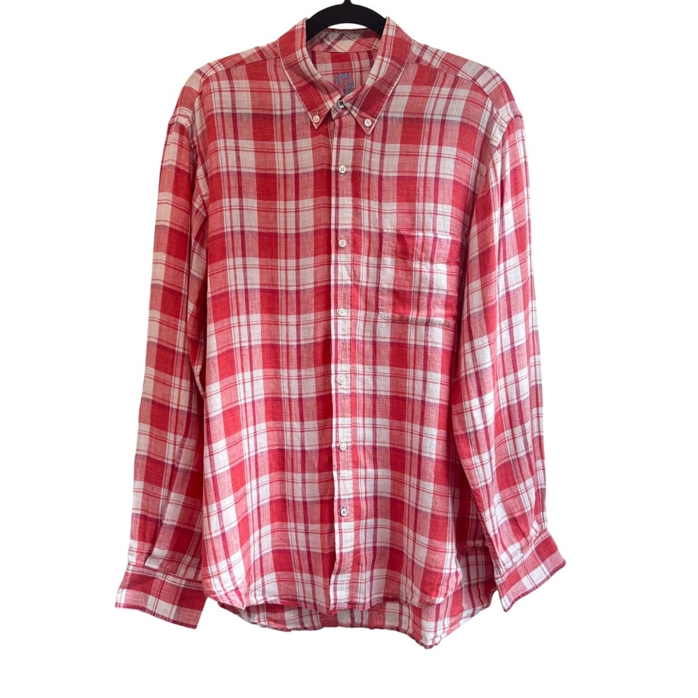 J McLaughlin Mens Linen Plaid Button Down Shirt Long Sleeve Casual‎ Summer